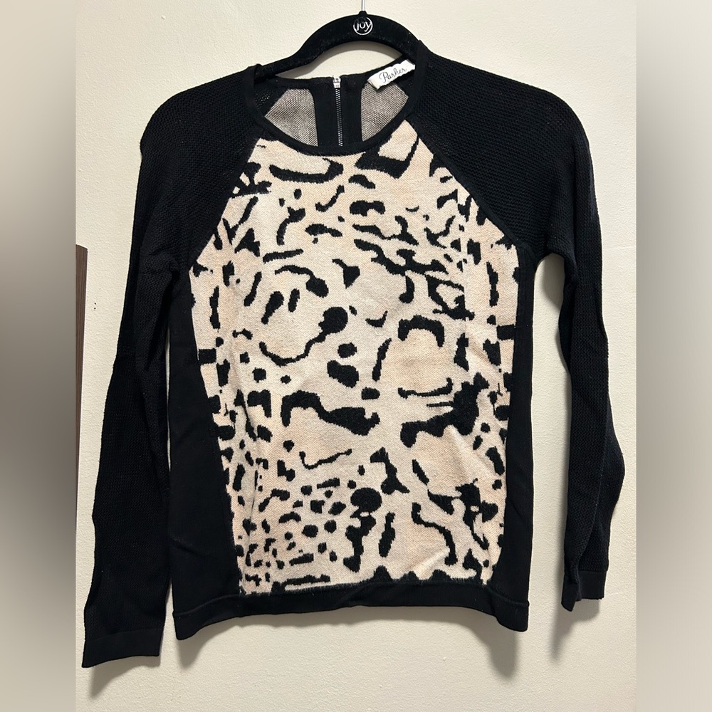 Parker Leopard Mesh and Knit Sweater w/ Back Zip